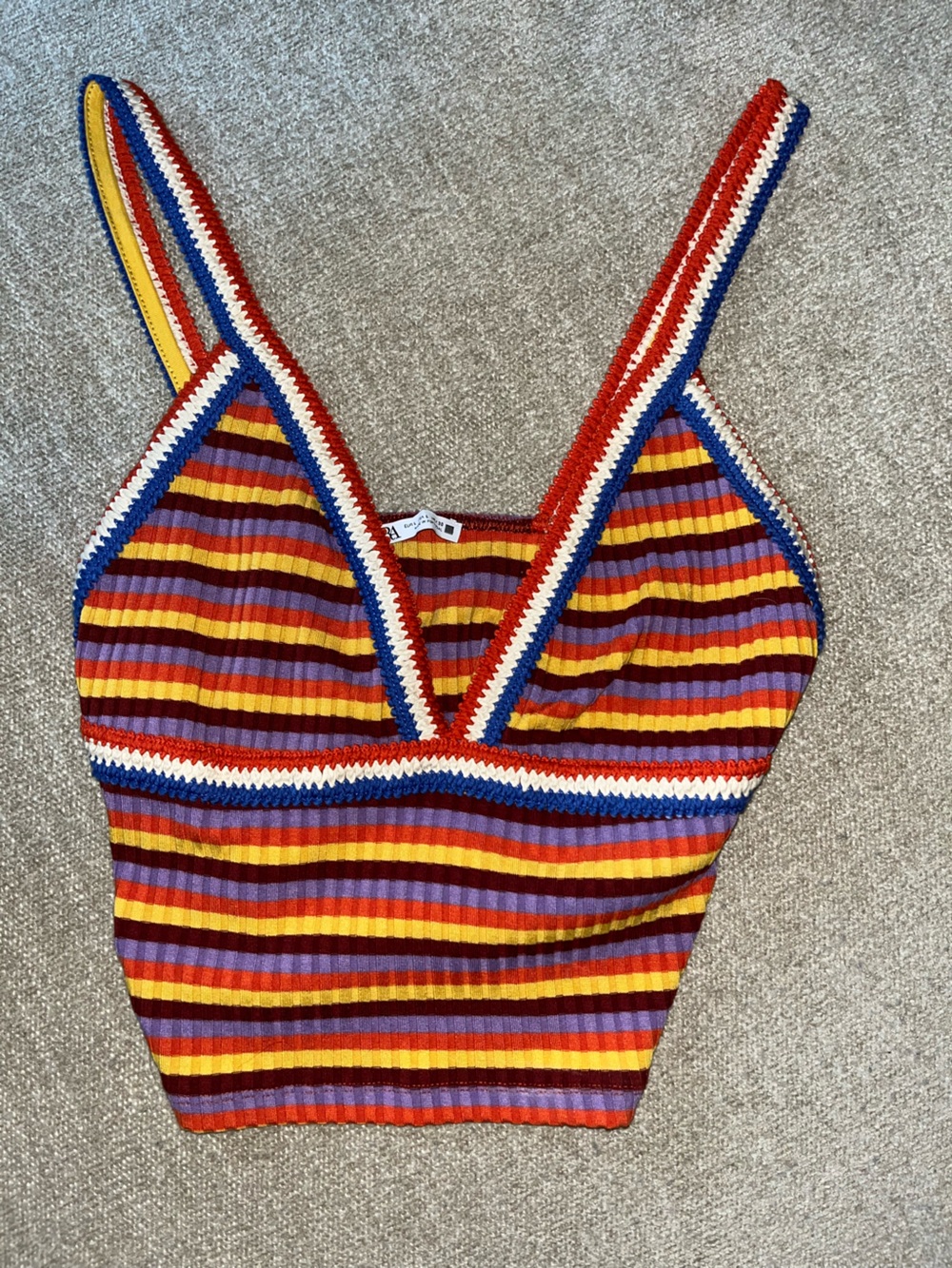 Zara Multicolor Striped Knit Crop Top - Red, Yellow, Blue, Purple
